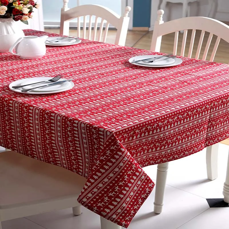 

BALLE Christmas Tablecloth Rectangular Polyester Cotton Table Cloth Party Family Dinners Gathering-Christmas Tree Deer