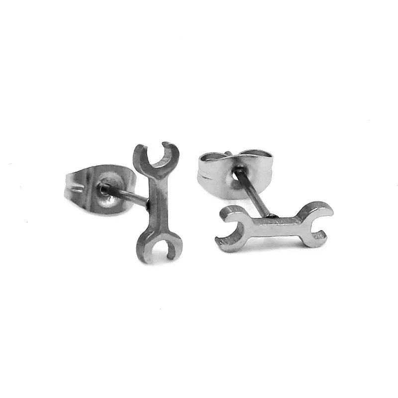Wrench Motor Biker Earrings Studs Stainless Steel Jewelry Classic