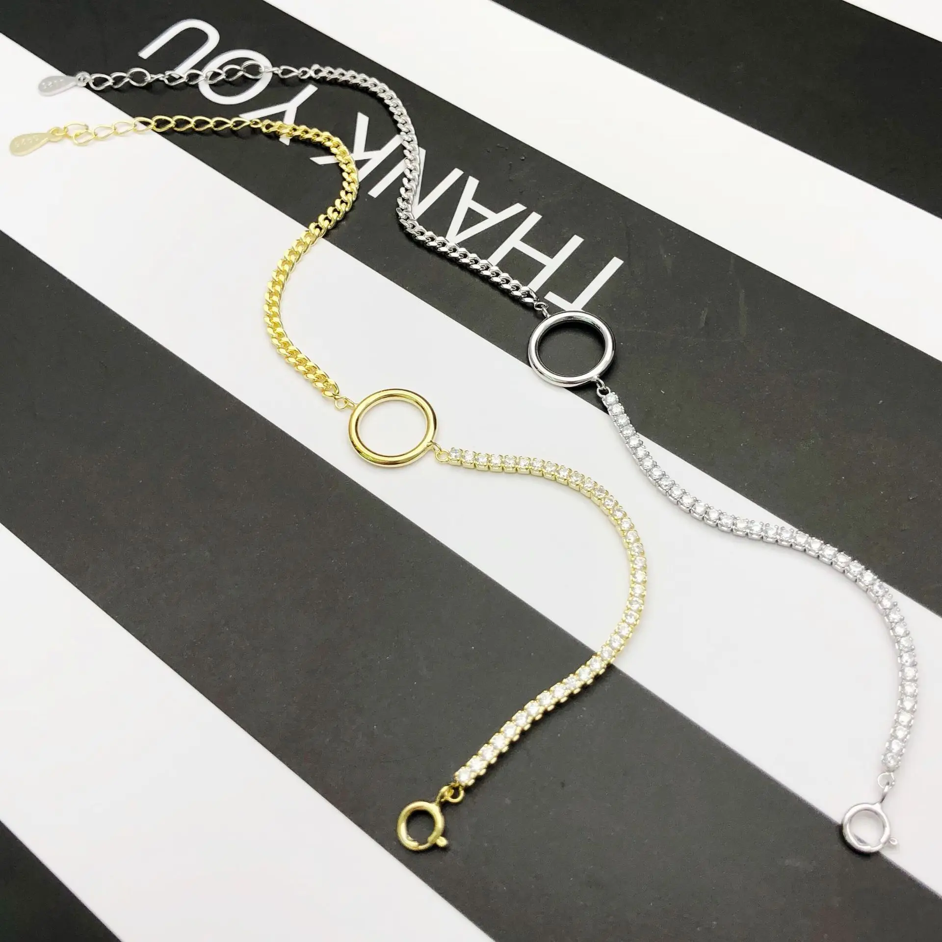 circle geometric zircon woman bracelet 100% 925 Sterling Silver Jewelry fashion hypoallergenic silver bracelets woman gift