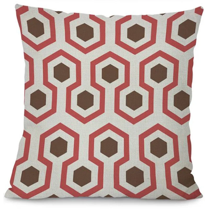 Linen Cotton Pink Geometry Patterns Home Decorative Sofa Throw Cushion Peacock Feather Pillow No Filling