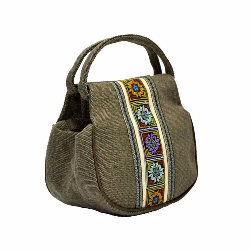 Новинка, женская сумка-тоут в винтажном стиле с вышивкой, женская сумка с двойной молнией, маленькая сумка для телефона с монетами, женская сумка - Цвет: Кофе