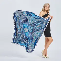 Горячая саржа шелк Для женщин шарф 130*130 см Европейский стиль Цвета камень кулон печати квадратные шарфы высокое качество подарок Мода