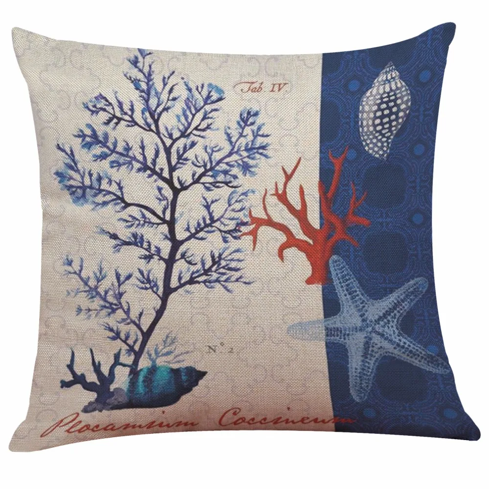 Ocean Coral Printing Pillow Holder Polyester and linen 45x45 cm Single