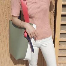 twisted cabas same splicing bump color bucket steamed stuffed bun mother shopping bag leather bag