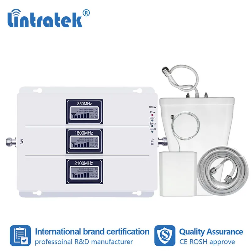 Lintratek Tri Band 850 1800 2100 MHz wzmacniacz sygnału telefonu komórkowego B5/B1/B3 Tri Repeater 2G 3G 4G CDMA WCDMA LTE wzmacniacz DCS # fs Lintratek Tri Band 850 1800 2100 MHz wzmacniacz sygnału telefonu komórkowego B5/B1/B3 Tri Repeater 2G 3G 4G CDMA WCDMA LTE wzmacniacz DCS # fs