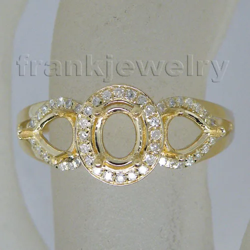 Винтаж три Камни одноцветное 14kt желтое золото Маунт Semi Обручение кольцо настройки Ювелирные изделия с алмазами wu143