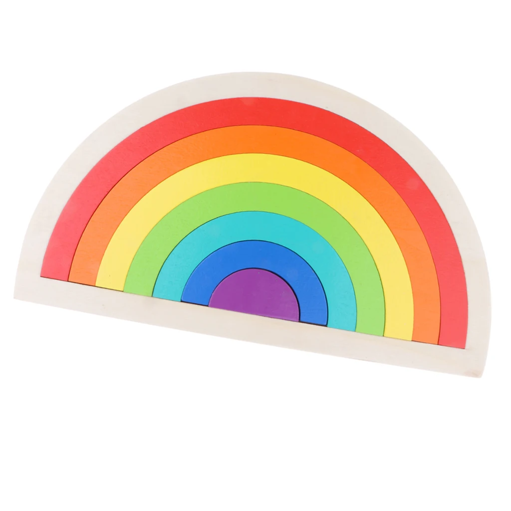 Baby Toddler Wooden Rainbow Stacking Blocks Educational Montessori Toys