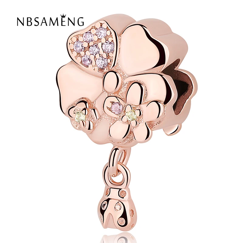 

2018 Spring New Authentic S925 Sterling Silver Bead Rose Gold CZ Crystal Bloom Pendant Fit Original Pandora Bracelets DIY Charms