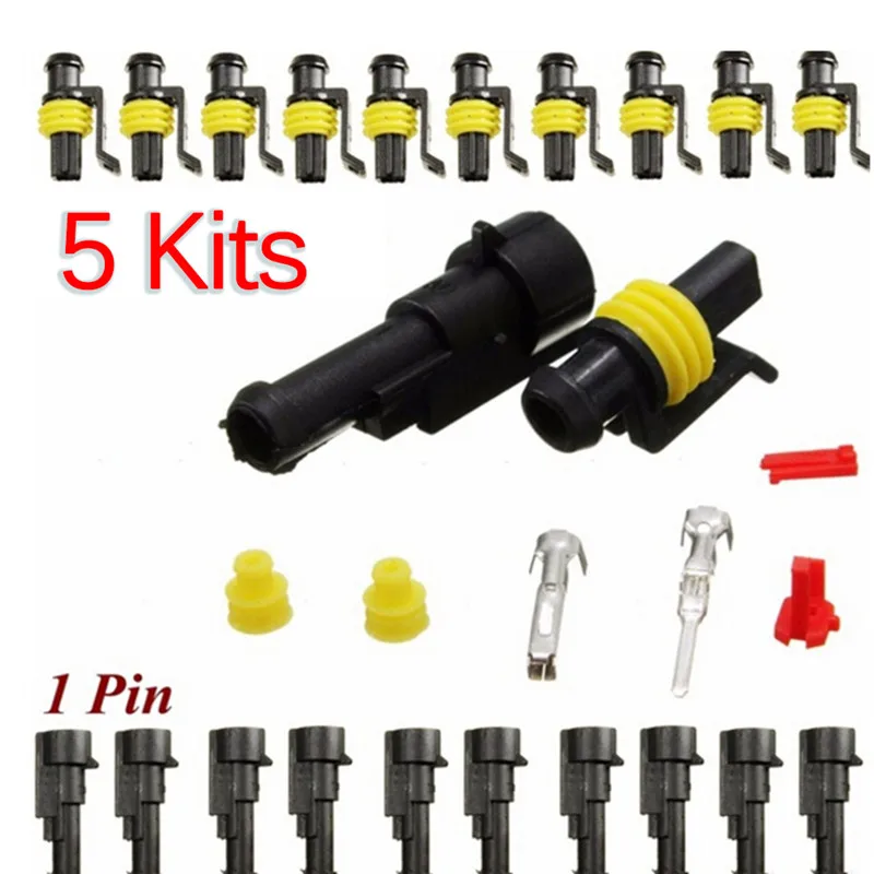 

5set Car Part 1 Pin Way Sealed Waterproof Electrical Wire Auto Connector Plug Set Car Motorcycle for HID LED Light fog lamp