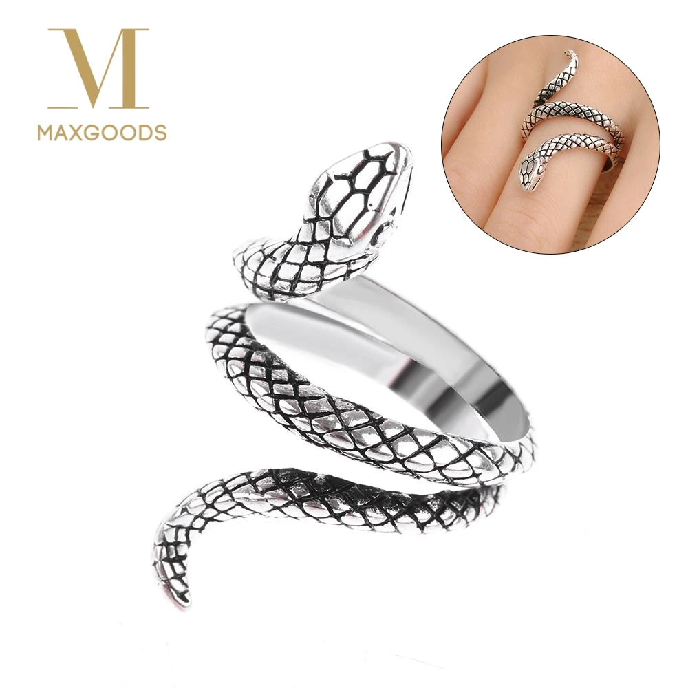 

1 Pcs Fashion Vintage Antique Retro Snake Rings Silver Color Heavy Metals Punk Rock Ring For Women Men Jewelry