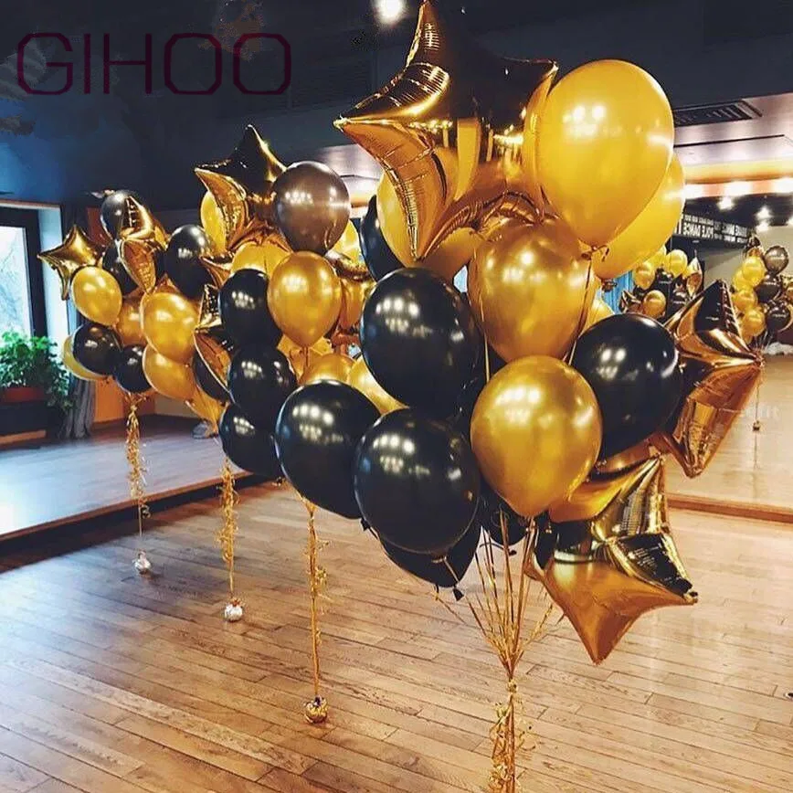 

13PCS/ Lot 12inch Pearl Black Gold Latex Balloons with 18inch Gold Star Wedding Birthday Party Decor Inflatable Balloon Supply