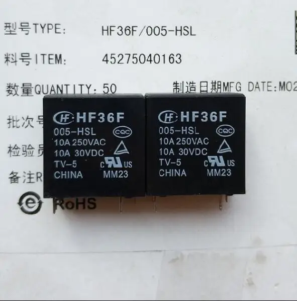 

Новое реле HF36F 005-HSL JZC-36F 005-HSL HF36F-005-HSL 10A 250VAC 5VDC DC5V 5V 4PIN