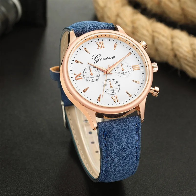 2018 Brand Luxury Men's Watch Men Clock Faux Leather band Mens Blue Ray Glass Quartz Analog wrist Watches montre homme J14#N (6)