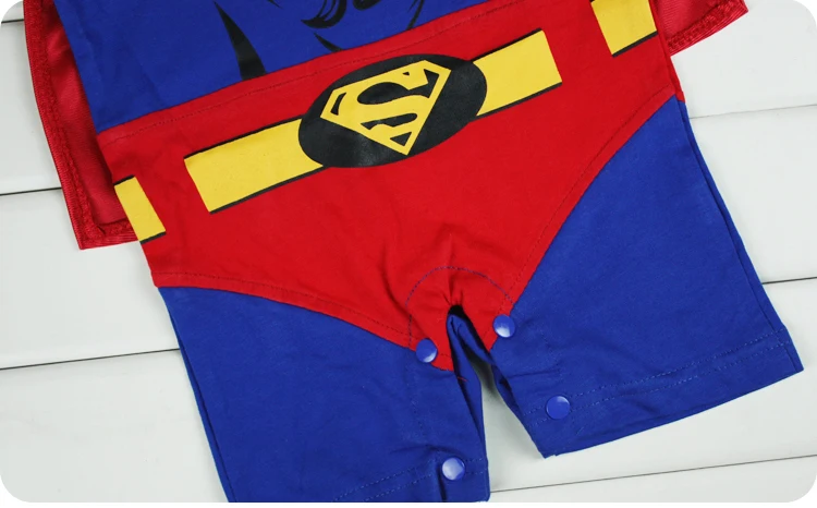 EMS/DHL,, летний хлопковый цельнокроеный комбинезон синего цвета с суперменом для маленьких мальчиков, Летний комбинезон для малышей, 6 шт./партия