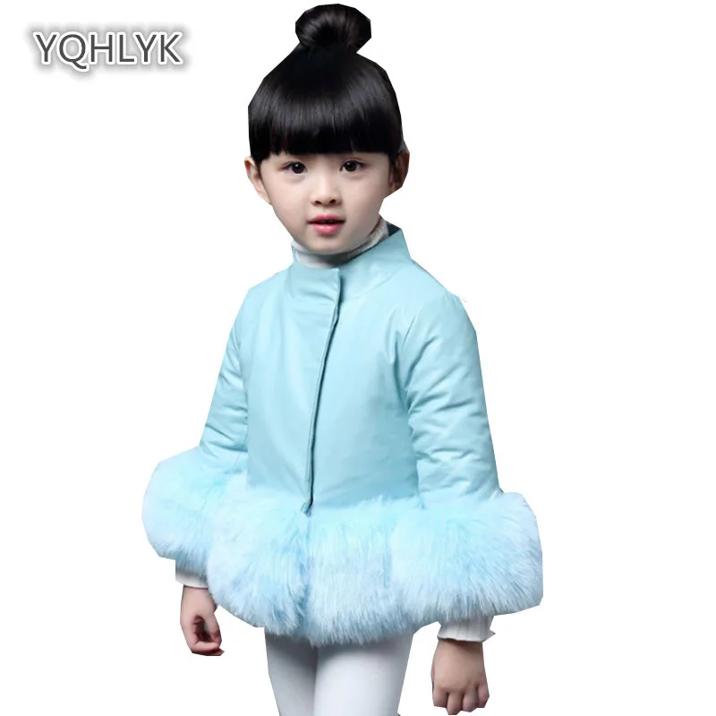 

Children winter girl faux fur leather coat imitation Faux fox warm leather jacket short girl Parkas Cotton Outerwear & Coats