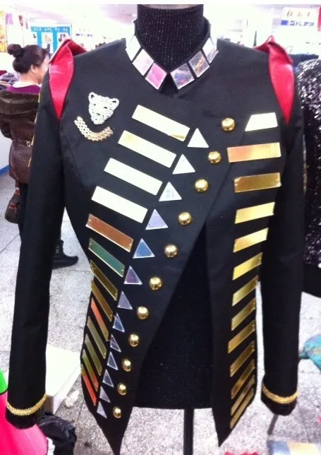 

Handmade Nightclub bar Male performance Jacket men's Mirror lens slim suit Dj singer stage dance suit costumes