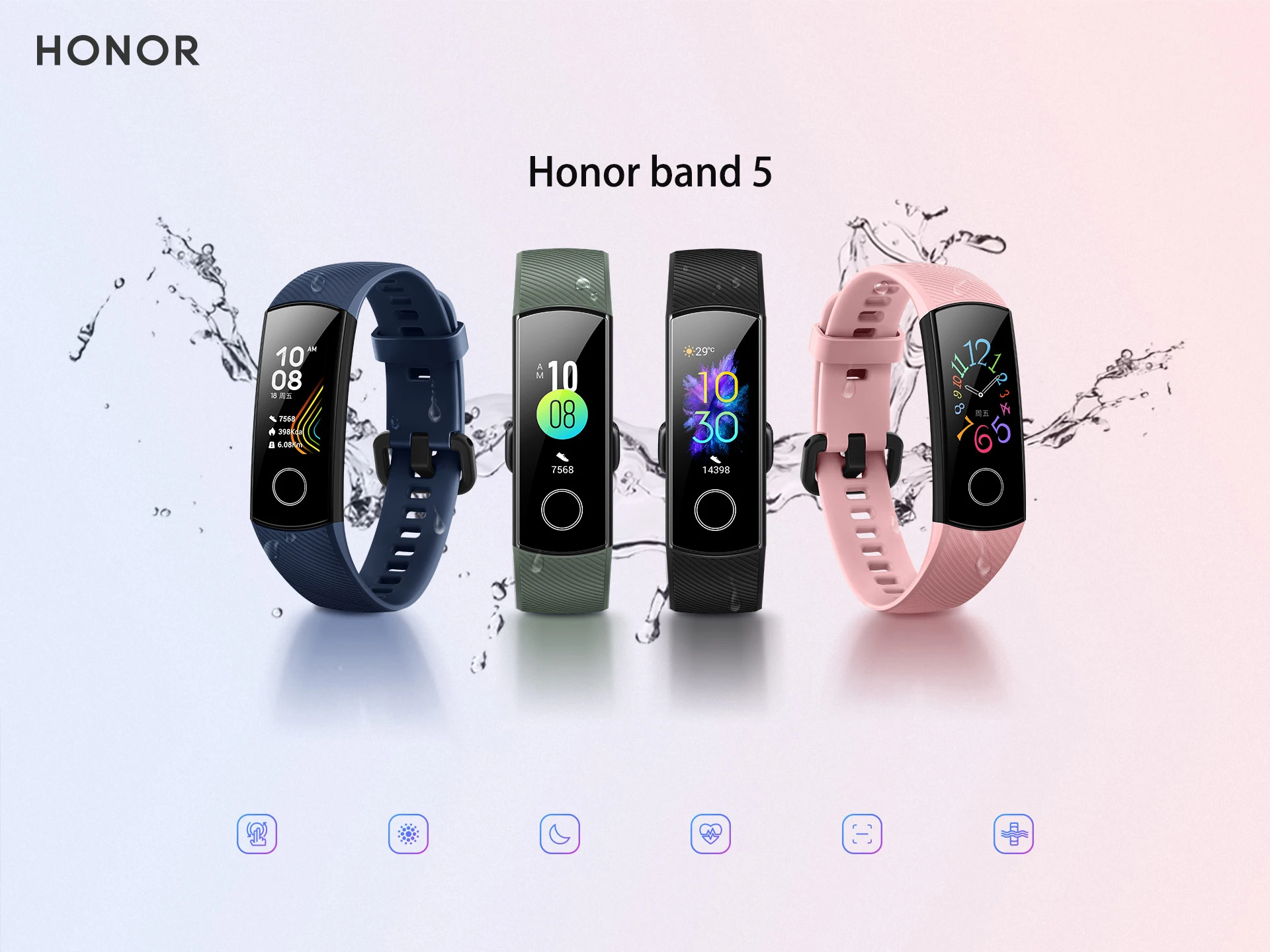 huawei Honor band 5, смарт-браслет, оксиметр, сенсорный экран, волшебный цвет, пульсометр, плавательный сон, фитнес-трекер, Honor Band5