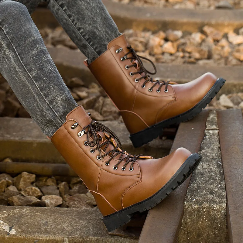 Мужские армейские ботинки PINSV зимние теплые кожаные в ковбойском стиле размер 38