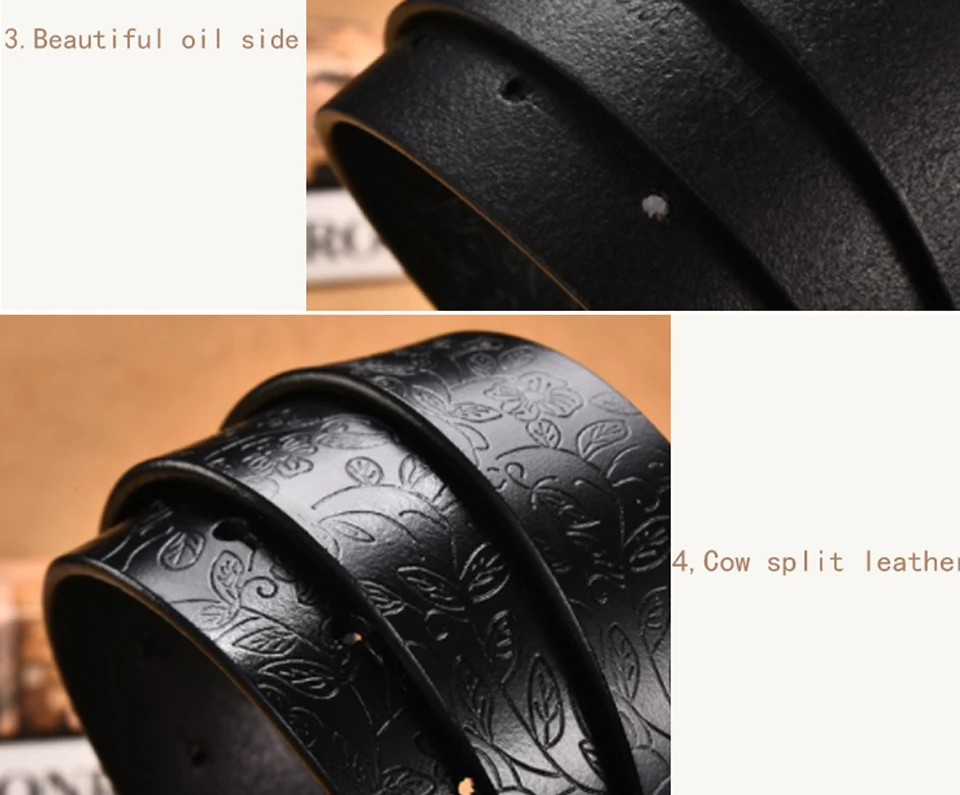 COOLERFIRE Genuine Cowskin Leather Belts For Women Carved Design Retro Metal Women Strap Female High Quality Belts LB015