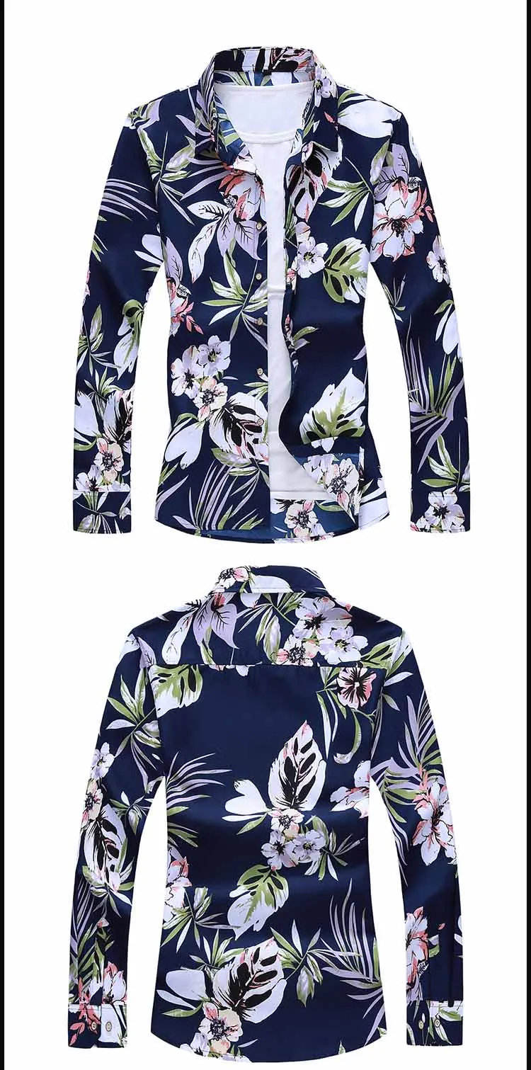 45KG-120KG Autumn New Men's Flower Printed Shirts Male Long Sleeve Floral Shirt Men Tops Casual Shirts Plus Size 5XL 6XL 7XL