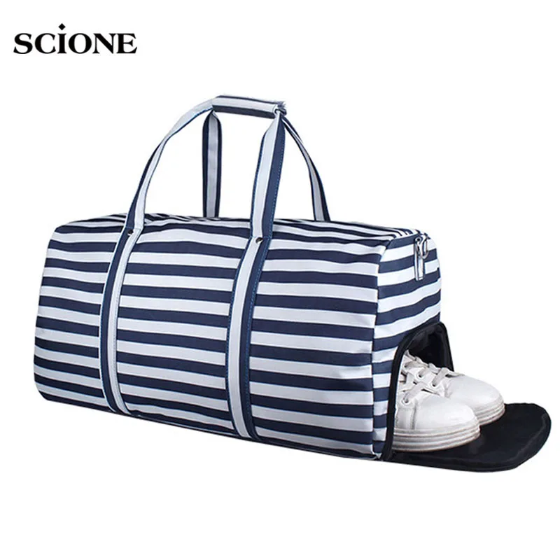 Designer Striped Sports Gym Bag for Women Fitness PU Leather Hand