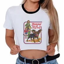 Harajuku, divertida camiseta femenina, camisetas gráficas Vintage Satán, perros, mamá, podemos mantenerlo a la moda, camiseta de manga corta, camisetas cortas para mujer