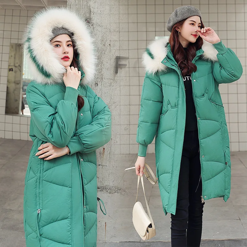 Thick Jacket Big fur collar Women's New Korean Version Big Fur Collar Medium-long Knee Size Thickened Jacket 1961