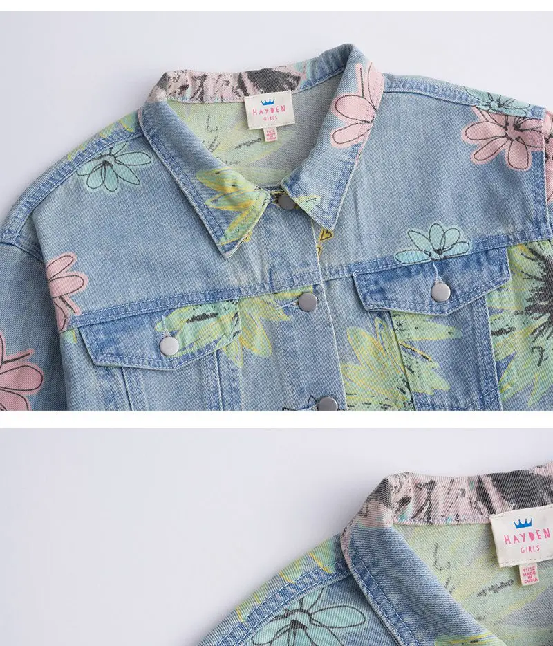 Girls Floral Print Jeans Jacket G2109-18