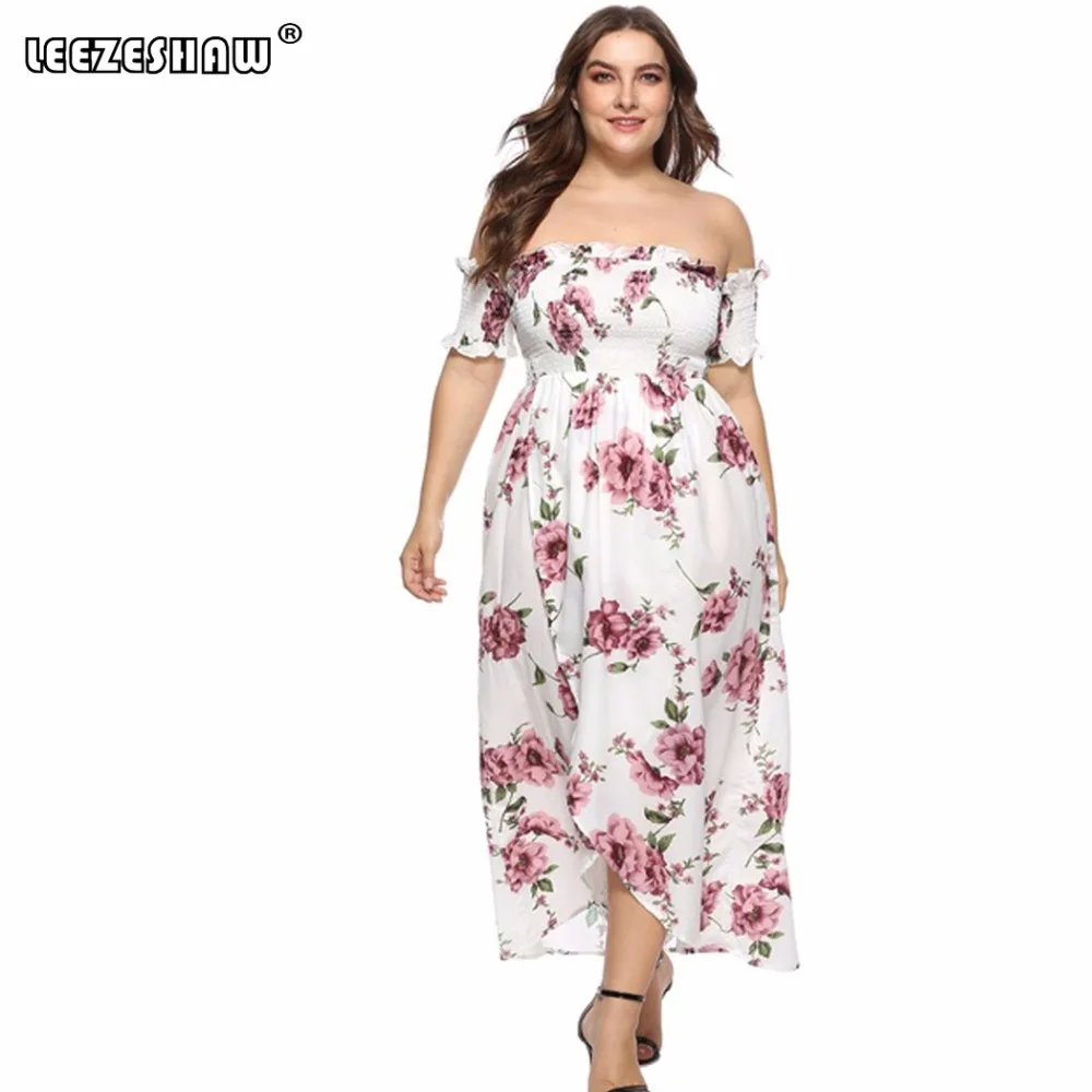 Leezeshaw Strapless Boho Print Irregular Dress Women Summer Sexy Off Shoulder Long Beach Dresses Sundress Plus Size Vestidos 4XL | Женская