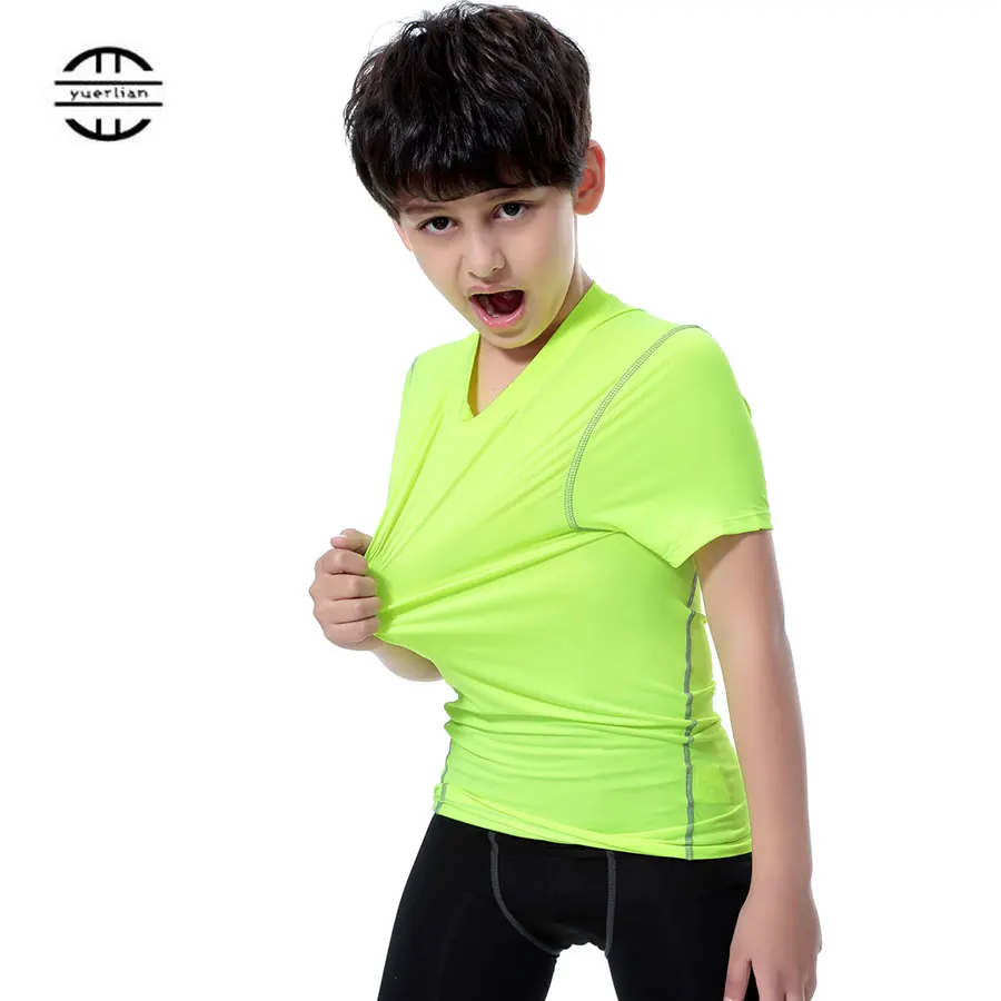 

YD T1003 New Quick Dry Tights Clothing Fitness Kids Sportswear Short Sleeve Children Jersey Running Gym T Shirt Boys And Girls