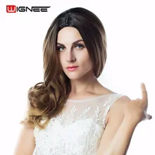 Wignee Омбре коричневые длинные волнистые волосы женские парик высокой плотности температура Синтетический парик блонд/Серый косплей термостойкие волосы стиль