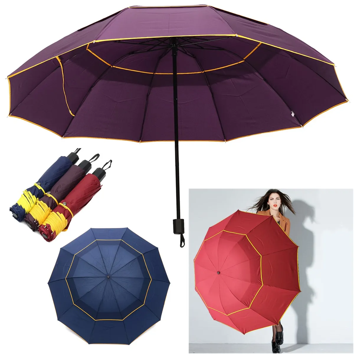 

Waterproof Anti-UV Umbrella Rain Sunshade2-3 People Outdoor 3 Folding Umbrella 130cm Big Windproof Umbrellas Rain Men Women
