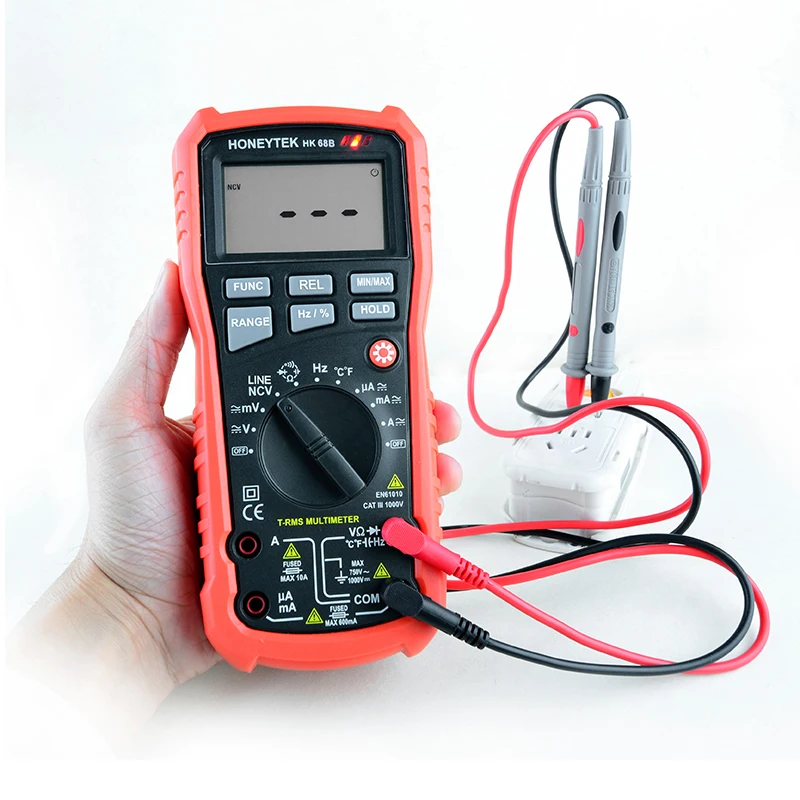 

Honeytek HK68B Multimeter True RMS Multifunction Handheld Current Voltage Resistance thermometer Backlight LCD meter
