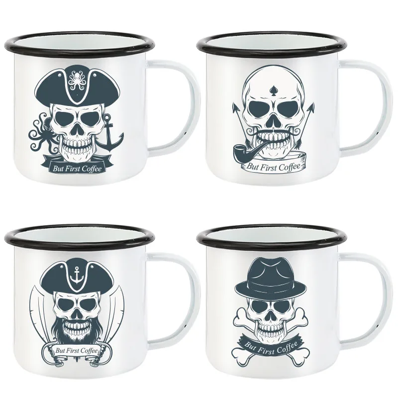 Кофейная эмалированная Кружка cranium с принтом на заказ белые дорожные кофейные