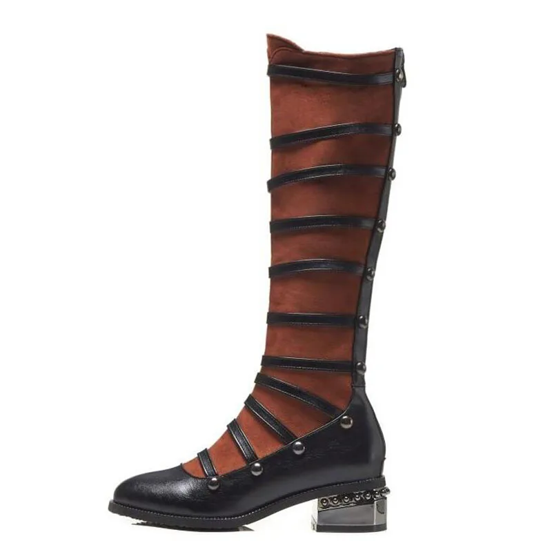 Haute Rond Noir brown Nous Personnalité Pour Nouveau Genou Angleterre 18 Chevalier Chaussures Dame Éclair Mode Fermeture Bottes Femmes Bout Black kiOPXZu
