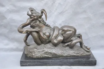 

bi002051 16 Bronze Powerful Python Snake Predation Hunt Sambar Deer Sculpture Statue