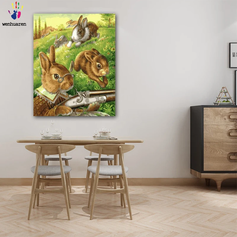 

DIY colorings pictures by numbers with colors A group of rabbits picture drawing painting by numbers framed Home
