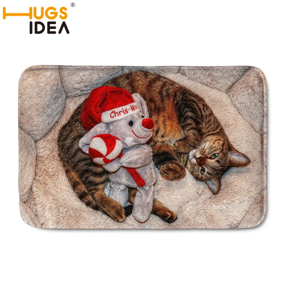 HUGSIDEA дверные коврики ковер Забавный спящий Кот Рождество Собака вход напольный коврик на заказ нескользящий входной коврик Прихожая 40*59 см