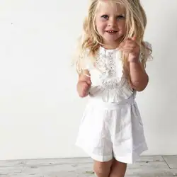 Детская одежда для маленьких девочек белый однотонный комбинезон с оборками с коротким рукавом комбинезон костюмы От 0 до 5 лет