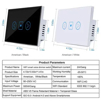 

WiFi Wall Smart Touch App Voice Control Light Dimmer Switch Glass Panel Smart Life APP Control Compatible with Alexa Google home