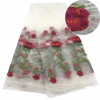 

2018 Blue Latest African Tulle Lace Fabric High Quality African Lace Fabric With 3 d flowers lace material For Women Gril dress