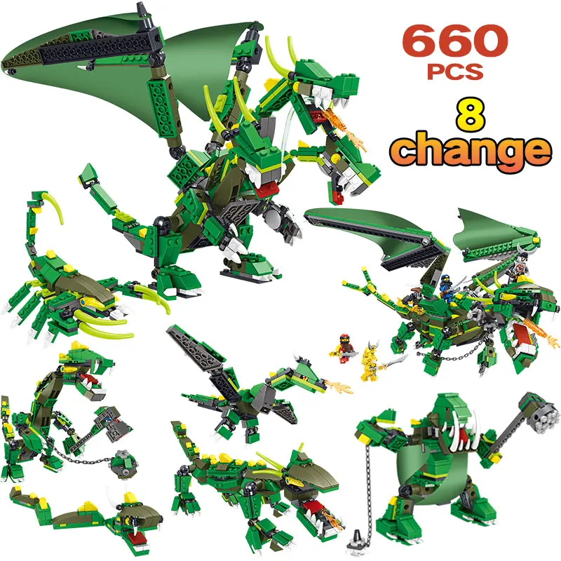 

660Pcs Green Variable Type Mechanical Battle Dragon Building Blocks Compatible LegoINGLY Ninjagoed Dragon Lloyd Bricks Kids Toys