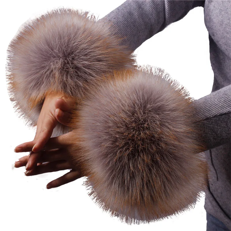

Hand Ring Soft Touch Faux Fox Fur Wristbands Female Sleeve Bracelet Gloves Ladies Women Gloves Winter