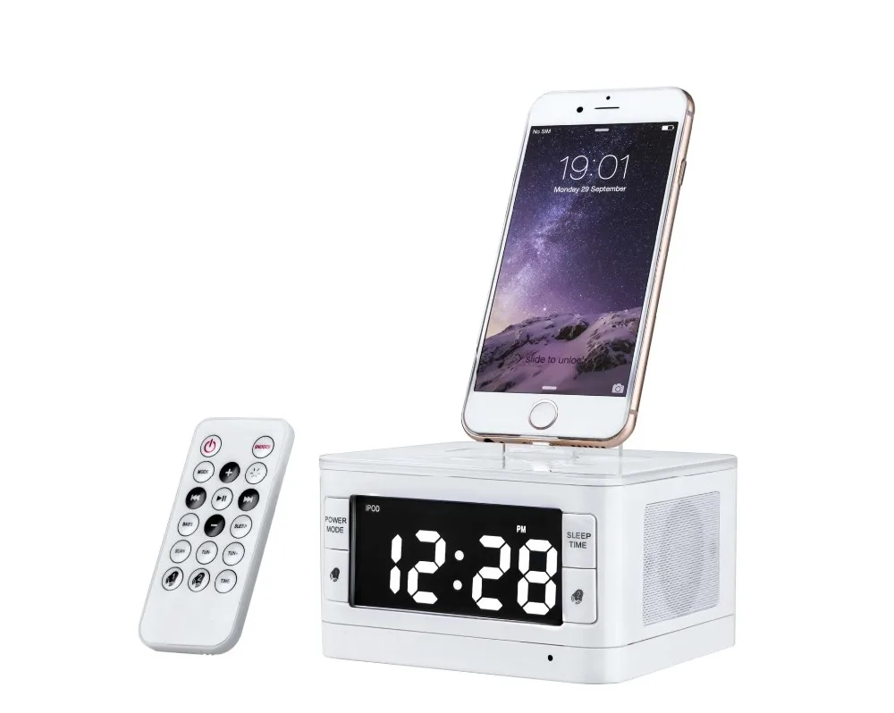 EXRIZU T7 8 Pin Портативный аудио музыка Bluetooth Динамик Fm радио-будильник Зарядное устройство док-станции для iPhone 8 7 6 6s плюс SE 5S