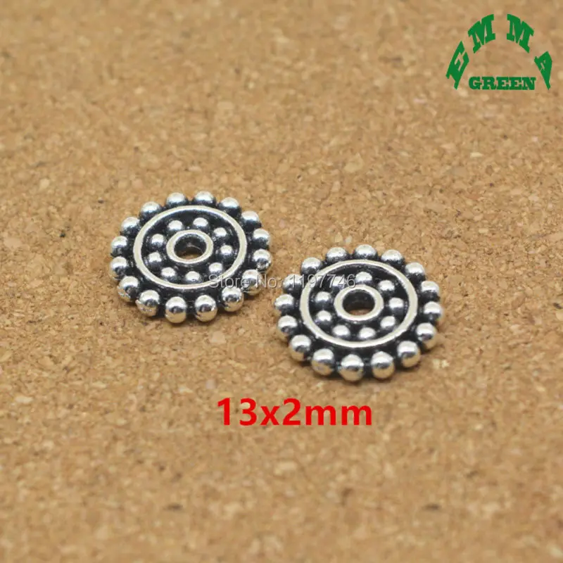 

Spacers beads 10 Pieces 13x13x2mm Personalized Antique Silver Tone Flower Charm Pendant For DIY Metal Bracelet Jewelry Findings