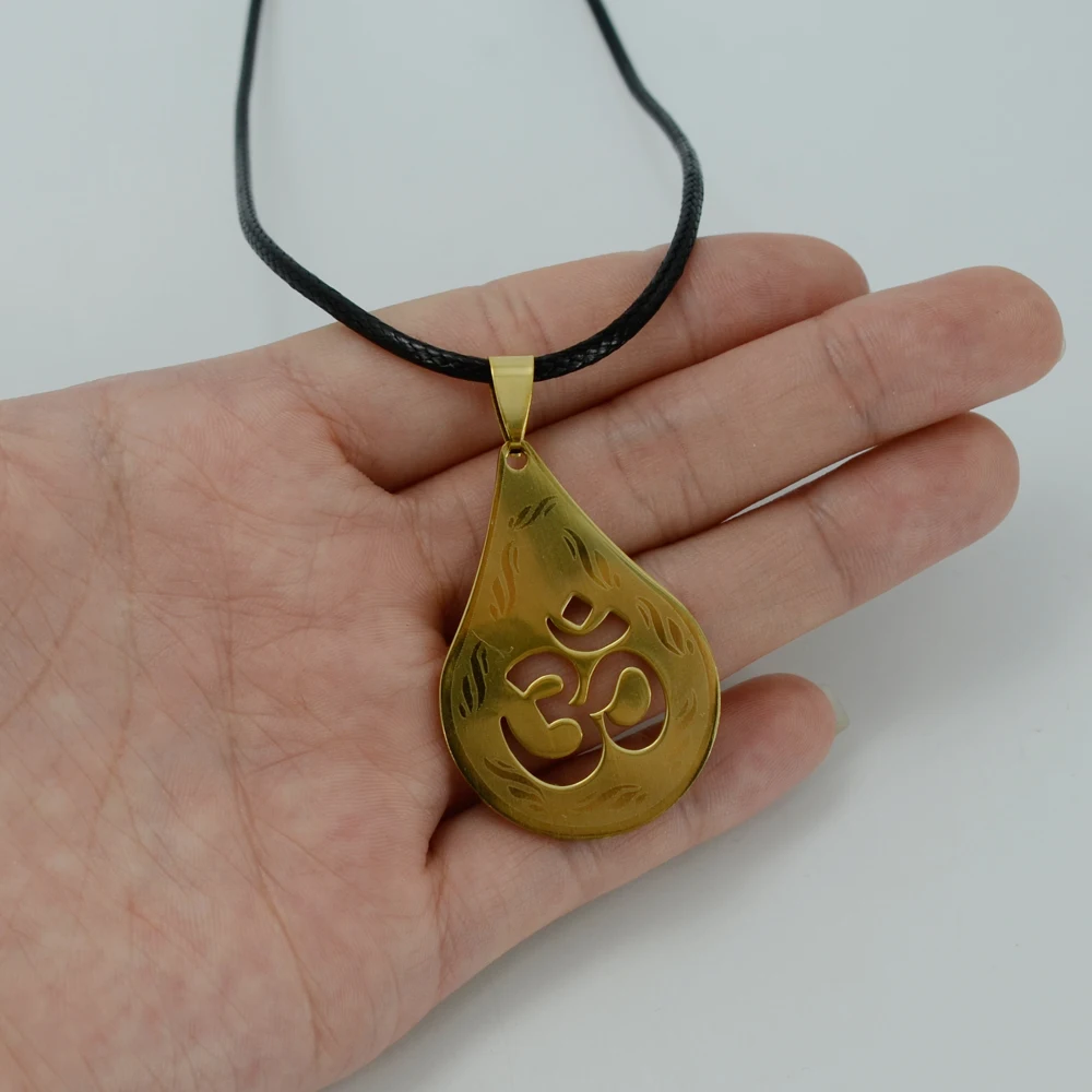 Anniyo Om Pendant Necklaces for Women/Men,Gold Color OHM Hindu Buddhist