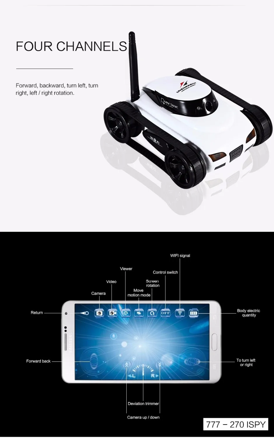 Дети и взрослые WiFi Rc Мини Танк автомобиль ISpy с видео 0.3MP камера 777-270 робот на дистанционном управлении с 4CH Suppots от мобильных телефонов приложений