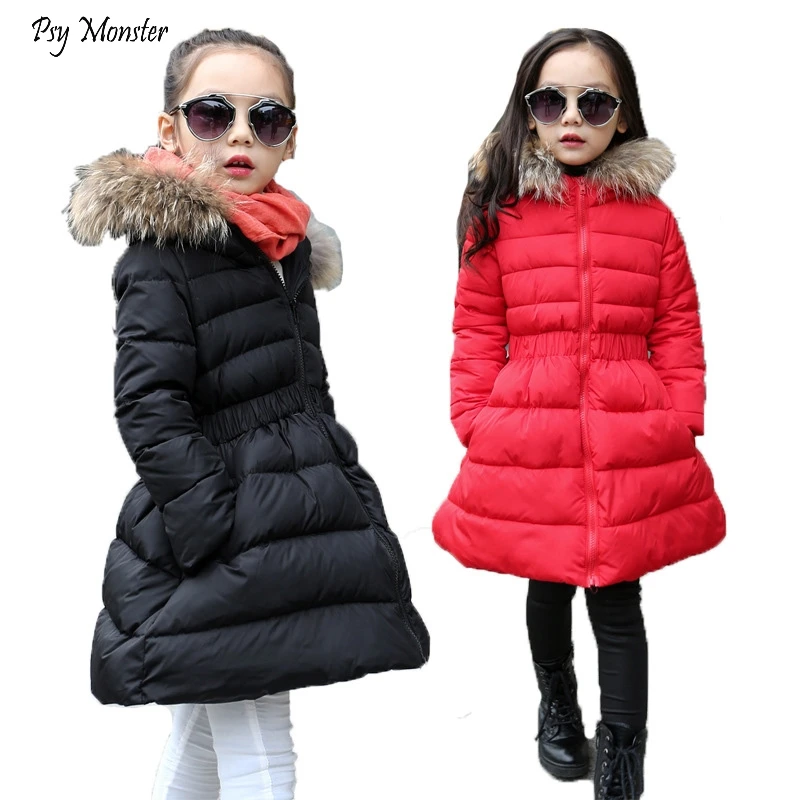 

2018 Winter New Girls Jackets Big Children Korean Thickening Cotton Padded Slim Collar Outwear Kids Long Cotton Coat 4-14Y