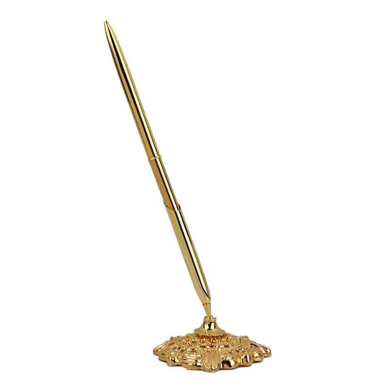 

HOT-Signing Pen Wedding Bridal Signing Pen with Hollow Round Pen Holder (Gold)