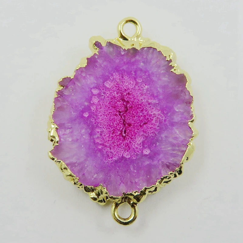 

HanKun Natural Quartz Slice Druzy connector electroplated in gold-Quartz Slice Drusy Druzy Pendant